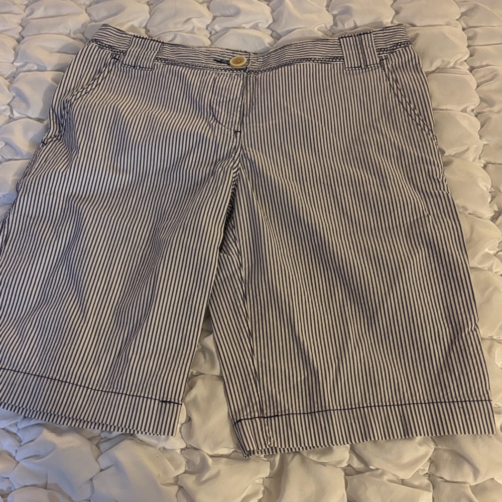 In EUC Merona Blue and White Striped Women's Bermudas